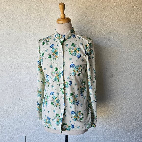 Vintage 70s Ultriana Polyester Floral Button Top Blouse Shirt Long Sleeve M - Picture 1 of 10